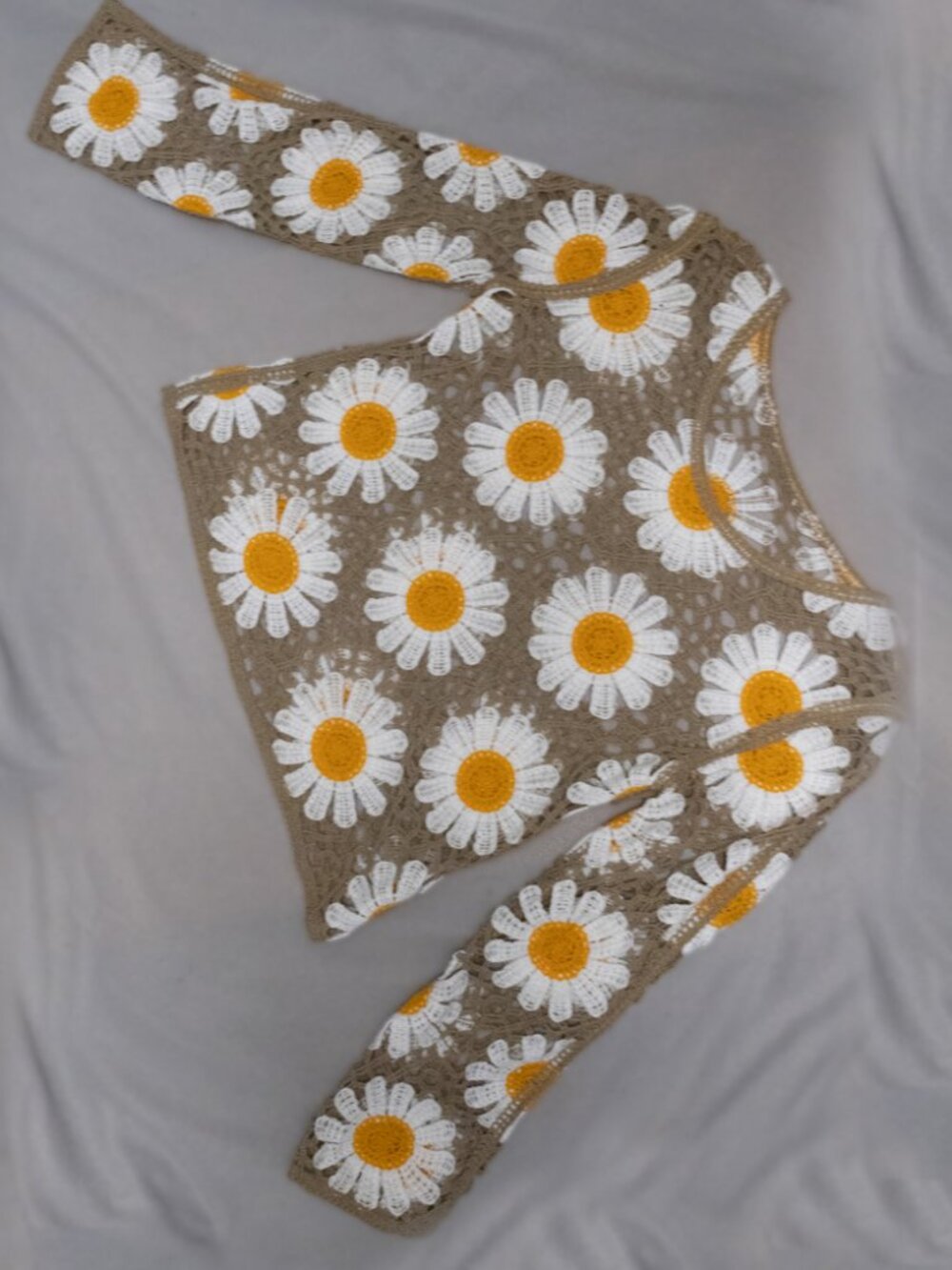Daisy Crochet Boho Sweater Women Size Medium